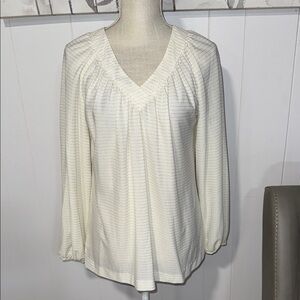 Chic Cream V-Neck Women's Blouse